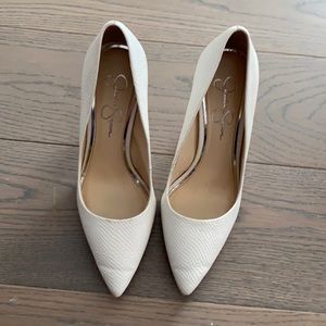 White snake skin Jessica Simpson heels